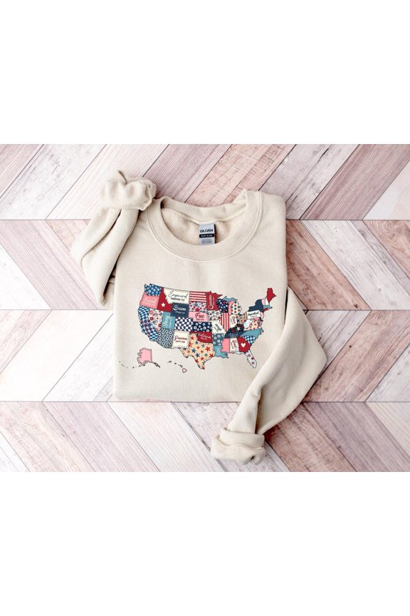 Retro America USA Map 4th of July Patriotic Memorial Day Sweatshirt All Size S-5Xl