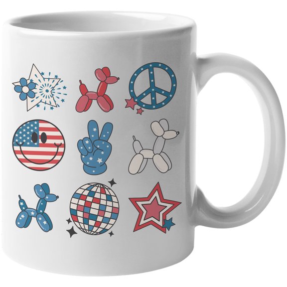 Retro American 4th of July Art Merch Gift, White 11oz Ceramic Mug