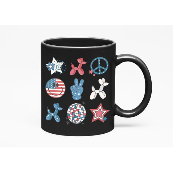 Retro American 4th of July Merch Gift, Black 11oz Ceramic Mug