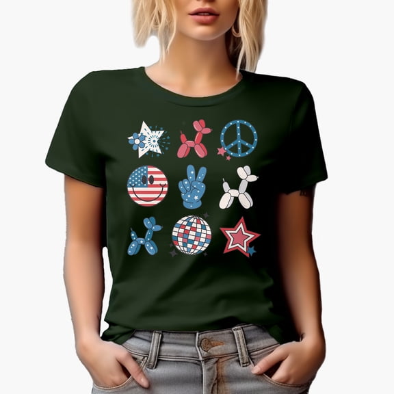 Retro American 4th of July Merch Gift, Military Green T-Shirt, 2XL
