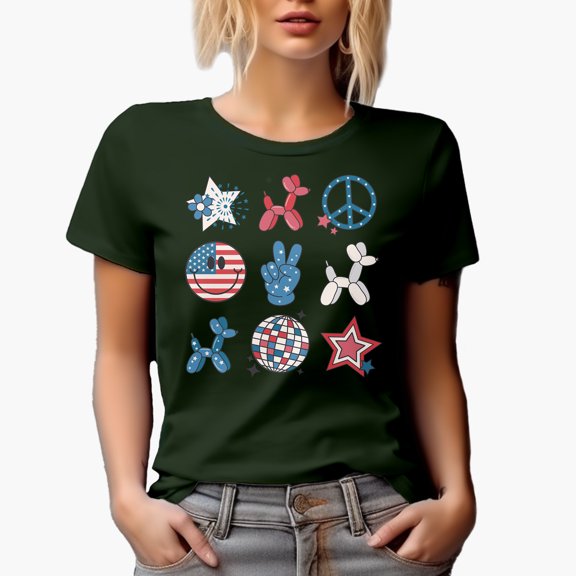 Retro American 4th of July Merch Gift, Military Green T-Shirt, XL