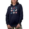 thumbnail image 1 of Retro American 4th of July Merch Gift, Navy Blue Hooded Sweatshirt or Hoodie, Medium, 1 of 5