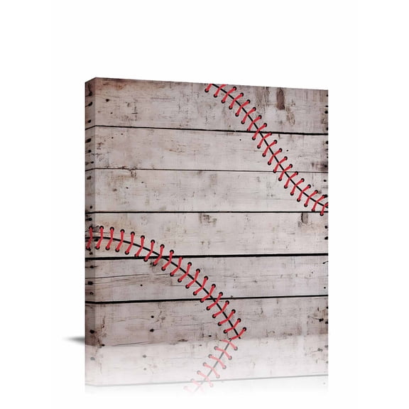 Retro American Baseball Canvas Wall Art, Sport Vintage Wood Grain Framed Wall Decor Modern Artwork Prints Painting for Living Room, Bedroom, Kitchen & Cafe Decor 8x8 Inch