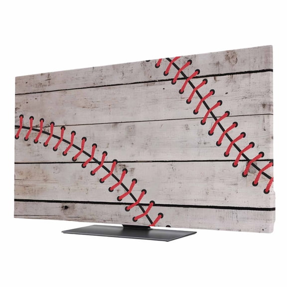 Retro American Baseball TV Dust Cover 24 Inch, Sport Vintage Wood Grain Computer Monitor Cover Dustproof Stretchable Indoor TV Screen Protector for LED LCD Universal Monitors