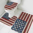 thumbnail image 1 of Retro American Bathroom Rugs Set Flag Red Blue Stripe Star Wood Grain Non Slip Absorbent Soft Bath Mats 3 Piece Set with Bathroom Rug, U-Shaped Floor Mat, Toilet Seat Cover Small Size, 1 of 9