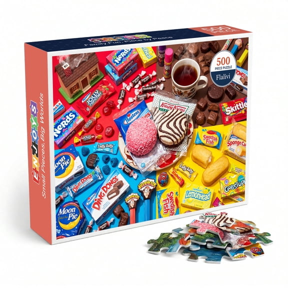 Retro American Candy Jigsaw Puzzle for Adults 500 Pieces, Colorful Nostalgic Sweets Snacks Collection, Premium Thick Cardboard with Matte Finish, Perfect Gift for Candy Lovers and 90s Nostalgia Fans