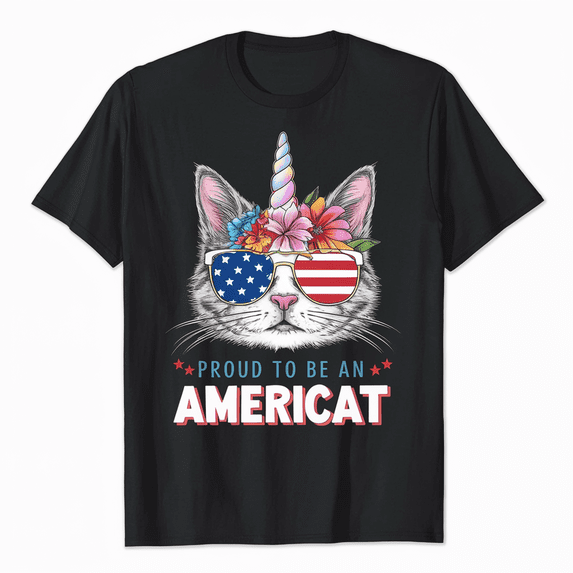 Retro American Cat 4th of July Celebration T-Shirt Vintage Kitty Lover Tee