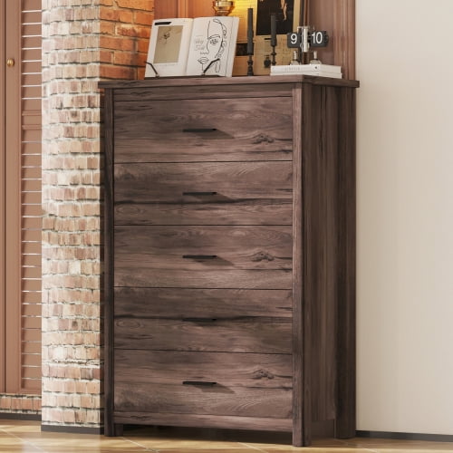Dark Walnut Farmhouse 5-Drawer Wooden Dresser