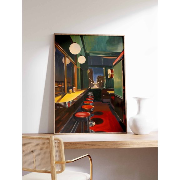 Retro American Diner Art Print, 70s Kitchen Decor, Poster Only