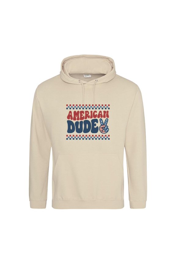 Retro American Dude Peace Sign Patriotic 4th Of July Graphic Hoodie, for men & women, up to size 5XL