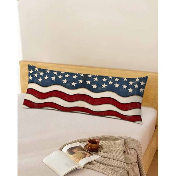 Retro American Flag Body Pillow Covers, White Star Red Blue US Flag Soft Breathable Throw Pillow Cases with Invisible Zipper, Decorative Pillowcase Pillows Protectors for Sofa Bed Couchair 20"x54"