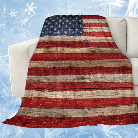 Retro American Flag Cooling Blanket for Hot Sleepers,Soft Breathable Cool Summer Blanket for Night Sweats,Vintage USA Flag Red Blue Wooden Lightweight Ice Silk Sofa Throw Blankets All Season 30"x40"
