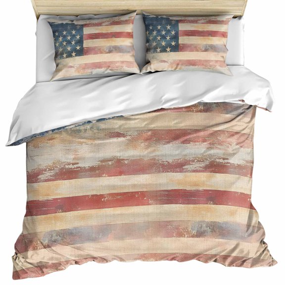 Retro American Flag Duvet Cover Cal. King Size, Rustic Star and Stripes US Flag Comforter Cover with Zipper Closure, 3 Piece Bedding Sets 1 Duvet Cover 96x104 Inches and 2 Pillow Shams