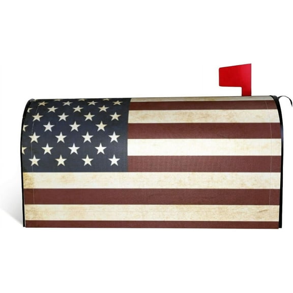 Retro American Flag God Bless Our Veterans Memorial Day Mailbox Covers Magnetic,Letter Post Box Wraps Cover for Outdoor Garden Yard Decorations Standard Size 18" X 21"