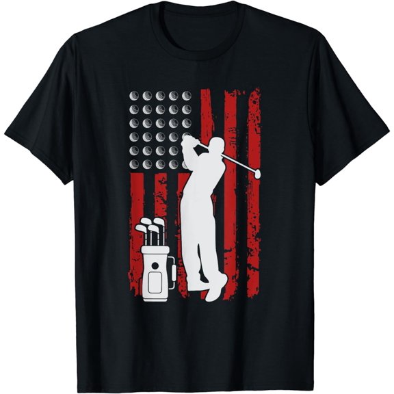 Retro American Flag Golf Gift for Golfer Funny Golf Club T-Shirt
