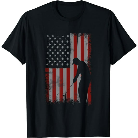 Retro American Flag Golf Gift for Golfer Men Golf Club Gift T-Shirt