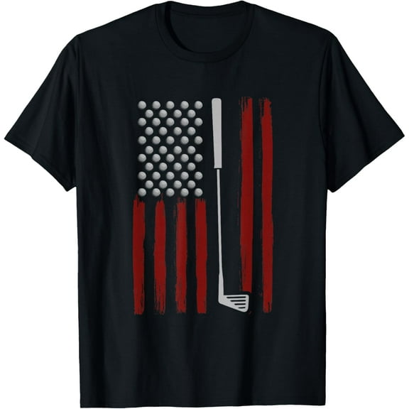 Retro American Flag Golf Golfer Funny Golf Club Golfing Shirts Mens T-Shirt