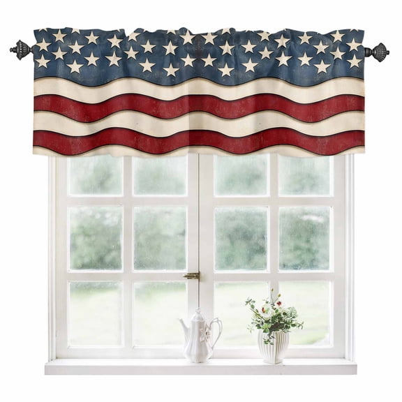 Retro American Flag Kitchen Valances for Windows 60x18 Inch Kitchen Curtains Valances Rod Pocket White Star Red Blue US Flag Bathroom Window Valances for Window Treatment Decor