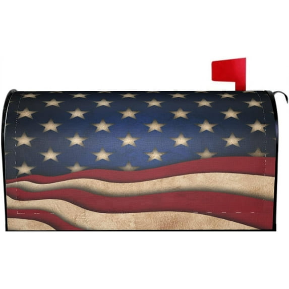 Retro American Flag Mailbox Covers Magnetic Standard Size 18 X 21 4th of July Patriotic Star Stripe Mailbox Cover Holiday Decorations Mailbox Wrap Post Letter Box Cover Decor for Home Outdoor Garden