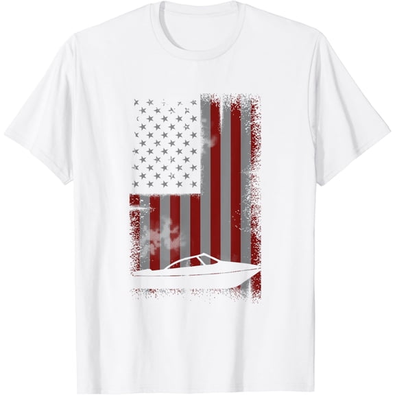 Retro American Flag Motor Boating Gift for Boater T-Shirt100% cotton