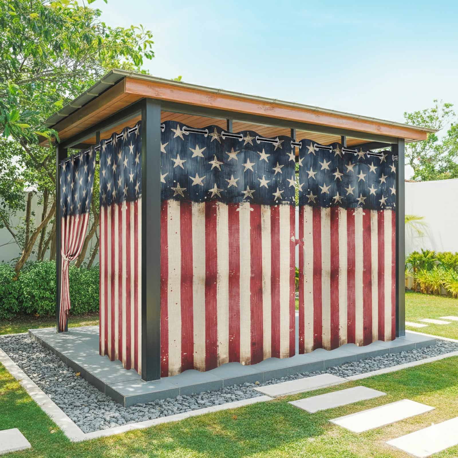 Retro American Flag Outdoor Curtains for Patio, 4th of July Independence Day USA Flag Sunshade Privacy Drapes Grommet Waterproof Outside Curtains for Porch/Cabana/Balcony 54"x 108", 1 Panel