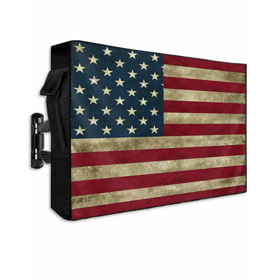 Retro American Flag Outdoor TV Cover 48-50 Inch Weatherproof, Blue Red Vintage USA Flag Waterproof Outdoor TV Covers