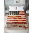 thumbnail image 1 of Retro American Flag Queen Size Flat Sheet, Wrinkleproof & Fadeproof Cooling Flat Bed Sheet Only, Vintage Red Strip Star US Flag Breathable Soft Bedding Top Sheets 90 x 102 Inches, 1 of 8