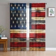 thumbnail image 1 of Retro American Flag Sheer Curtains 63 Inch Length 2 Panels Set for Living Room/Bedroom, Blue Red USA Flag Vintage Wood Semi Curtain Sheers Drapes Rod Pocket Curtains Window Treatment Set 52''x63''x2, 1 of 7