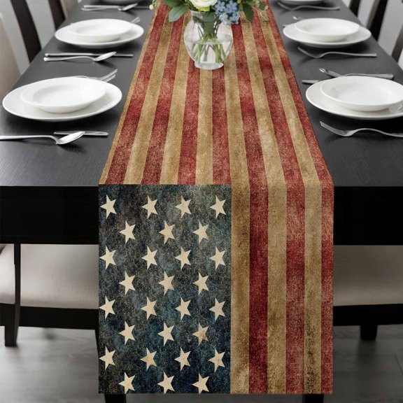 Retro American Flag Table Runner 36 Inches Long, Vintage US Flag Red Striped Kitchen Coffee Dining Table Decoration for Home Party Birthday Wedding Home Decor 13x36 Inches