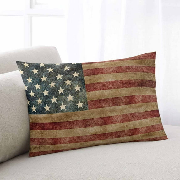 Retro American Flag Throw Pillow Covers, Vintage US Flag Red Striped Soft Breathable Pillow Cases with Invisible Zipper for Sleeping, Body Pillowcases for Couch Bed Sofa Chair 24x36 Inches