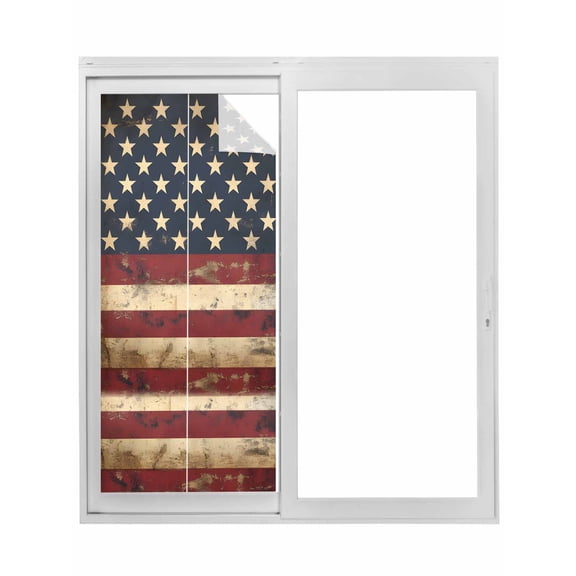 Retro American Flag Window Privacy Film, Vintage Shabby US Flag Static Cling UV Sun Blocking Tint Film Heat Control Windows Films for Bedroom Bathroom, Window Stickers 17.7"x39.3"