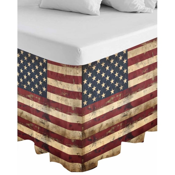 Retro American Flag Wrap Around Bed Skirts for King Bed 18" Drop, Bed Skirt with Adjustable Elastic Belt Dust Ruffle Bed Valance for Bedroom Hotel Luxury Vintage Shabby US Flag Bed Frame Cover