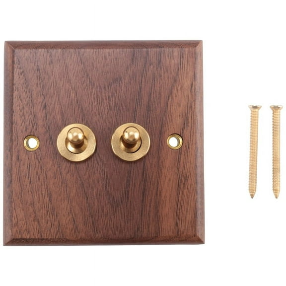 Retro American Industrial Style Light Switch Socket, Solid Wood Brass Toggle Plate, Antique Home Stay Switch(2)