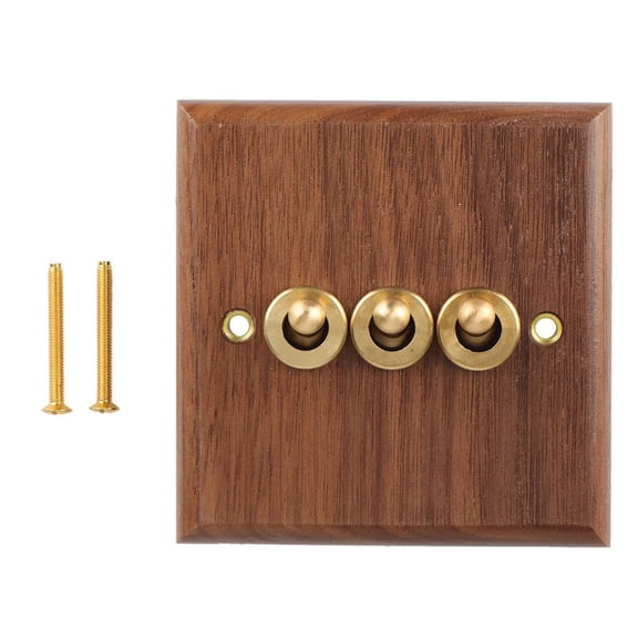 Retro American Industrial Style Light Switch Socket, Solid Wood Brass Toggle Switch Pla_wm25