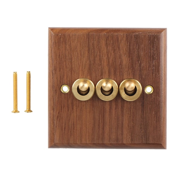 Retro American Industrial Style Light Switch Socket, Solid Wood Brass Toggle Switch Plate, Antique Home Stay Switch(3),1 x Light Switch
