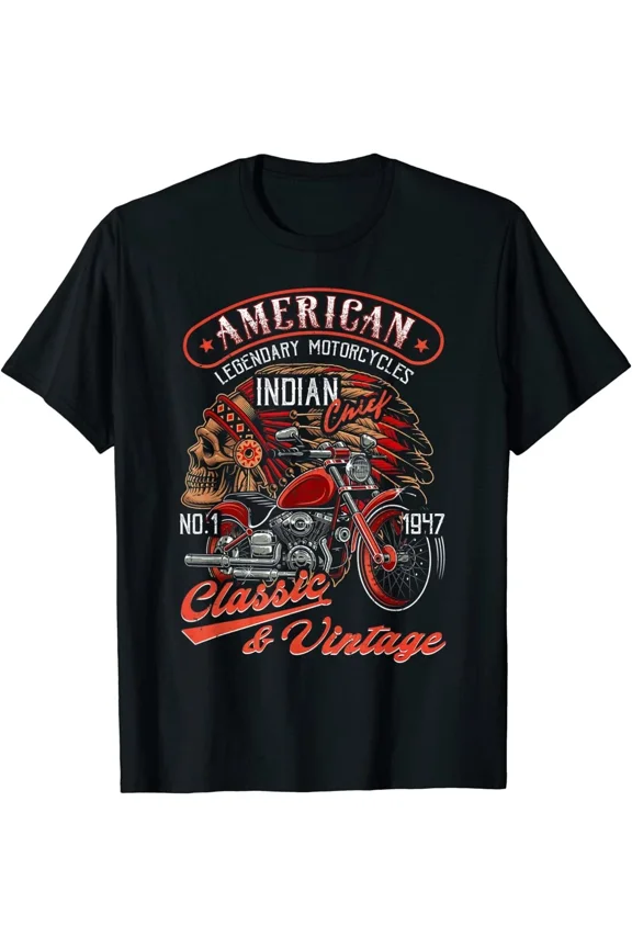 Retro American Motorcycle Biker Indian Style Vintage Graphic Unisex T-Shirt ,up to size 5XL