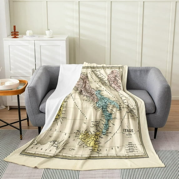 Retro of Ancient Italy and Rome Fleece Throw Blanket,All Season Vintage Geography Theme Bed Blanket Flannel Fuzzy Blanket for Bed Sofa Couch,Bedroom Decor Plush Blanket 40"x50"