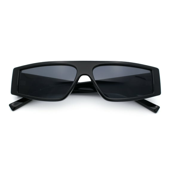 Retro Angular Triangle Narrow Flat Top Plastic Minimal Fashion Sunglasses All Black