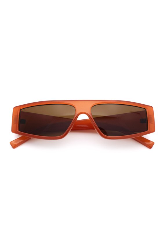 Retro Angular Triangle Narrow Flat Top Plastic Minimal Fashion Sunglasses Red Brown - Brown
