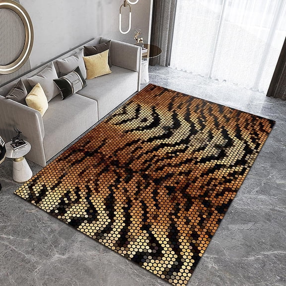 Retro Animal Tiger Texture Area Carpet, Simple Polka Dot Art Home Decor Rugs, Non-Slip Carpet Washable Soft Comfortable Durable for Living Room Bedroom Office Study Decor 3x4ft