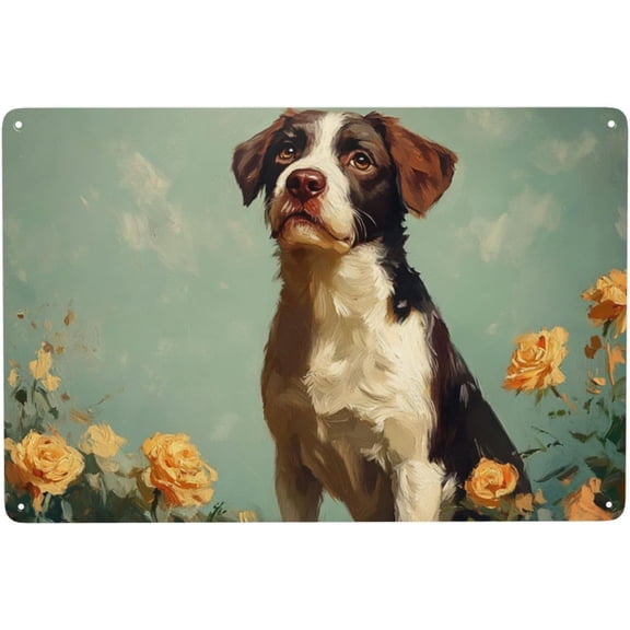 Retro Animal Tin Sign Oil Painting Dog Wall Art Decor for Home Man Cave Cafe Club Gift for Friends Family 8x12