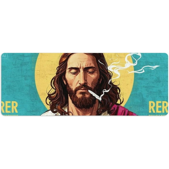 Retro Anime-Style Jesus Portrait Gaming Mouse Pad | Extra Thick Waterproof Desk Mat | Non-Slip Large Extended Surface (31.5x11.8 Inch) for Computer Keyboard & Home/Office Use