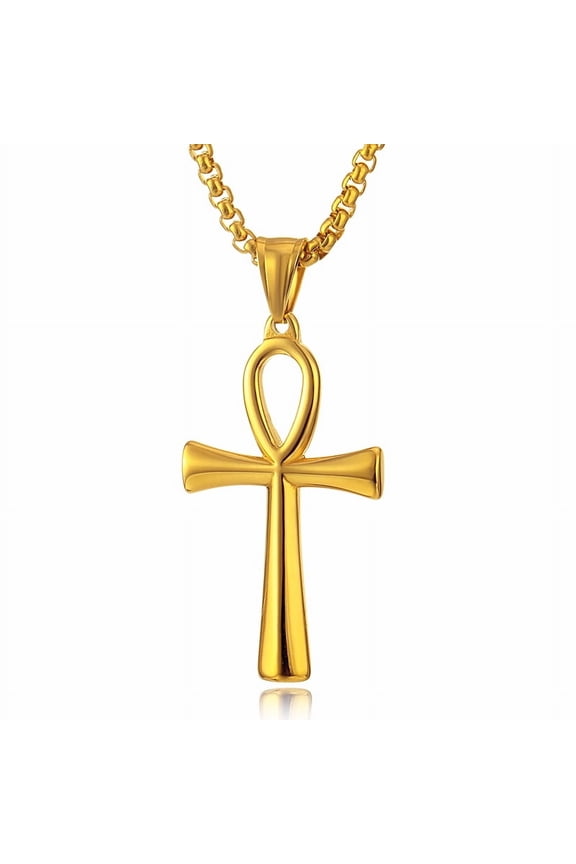 Retro Ankh Necklace Egyptian Cross Necklaces & Pendants Jewelry 14K Yellow Gold Vintage Crux Ansata Prayer Jewelry