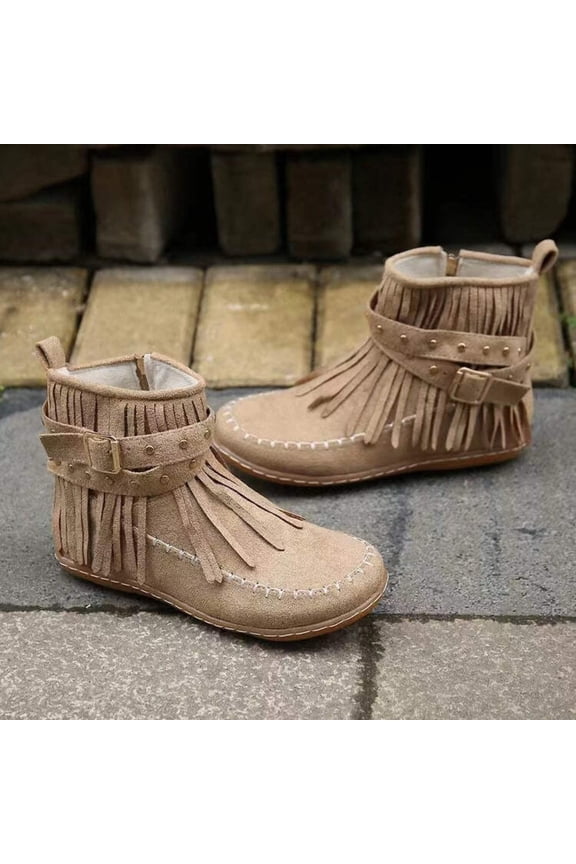 Retro Ankle Boots With Rivet Tassel Flat Shoes Women Winter Boots