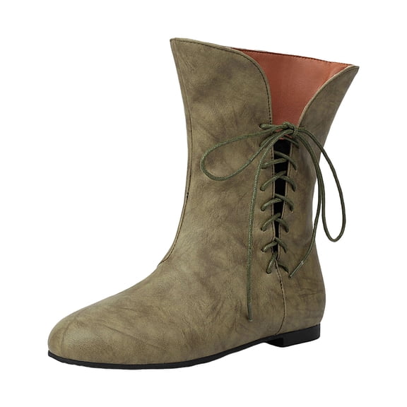Retro Ankle Boots for Women Flat Lace Up Wide Calf Riding Booties Soft Leather Non Slip Walking Shoes