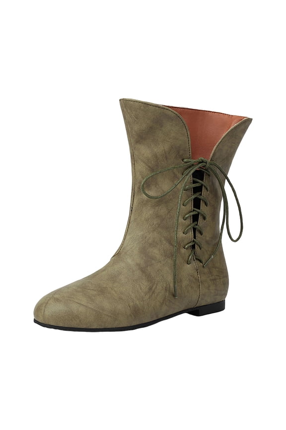 Retro Ankle Boots for Women Flat Lace Up Wide Calf Riding Booties Soft Leather Non Slip Walking Shoes