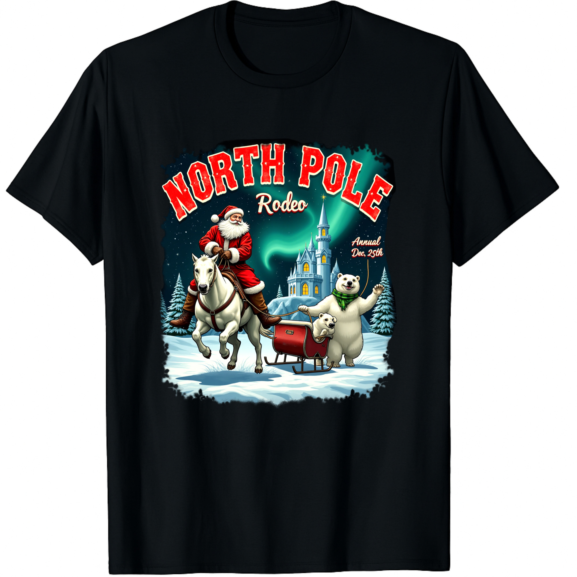 Retro Annual North Pole Rodeo Santa Western Cowboy Christmas Graphic ...