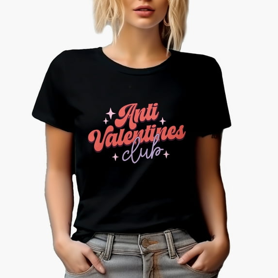 Distressed Retro Anti Valentines Club Art, Valentine's Day Gift, Black T-Shirt, Large