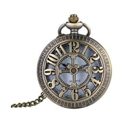 Retro Antique Bronze Skull Shaped Pocket Watch with Lobster Clasp Chain