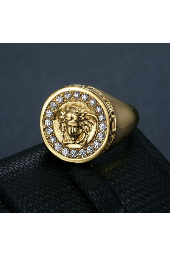 Retro Antique Medusa Ring For Men Greek Mythology 14K Yellow Gold Ring Gothic Accessories Handmade Jewelry